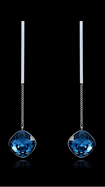 Picture of Noble Designed Dark Blue Single Stone Drop & Dangle