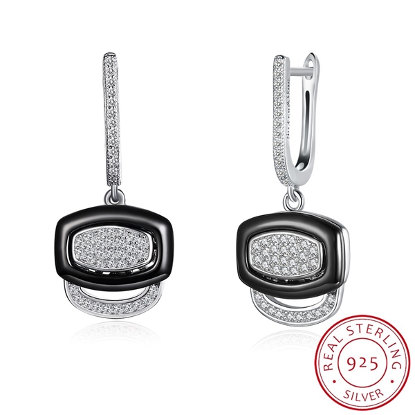 Picture of Charming Platinum Plated Black Drop & Dangle