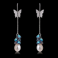 Picture of Best Selling Butterfly Swarovski Element Pearl Drop & Dangle Earrings