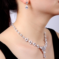 Picture of Shop Platinum Plated White Necklace and Earring Set with Wow Elements