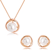 Picture of Wholesale Rose Gold Plated White Necklace and Earring Set with No-Risk Return