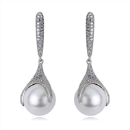 Picture of Eye-Catching White Platinum Plated Dangle Earrings with Member Discount