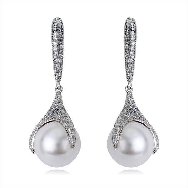 Picture of Eye-Catching White Platinum Plated Dangle Earrings with Member Discount