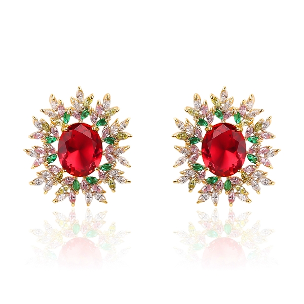 Picture of Beautiful Cubic Zirconia Red Stud Earrings