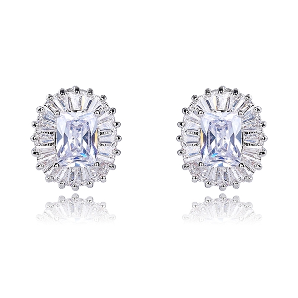 Picture of Trendy Platinum Plated White Stud Earrings with No-Risk Refund