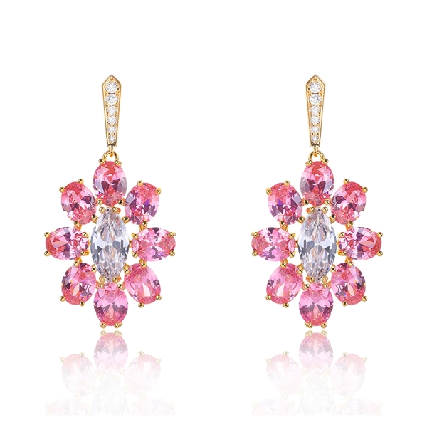 Picture of Brand New Pink Cubic Zirconia Dangle Earrings with SGS/ISO Certification