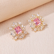 Picture of Fashion Cubic Zirconia Flower Big Stud Earrings