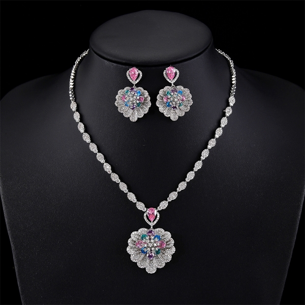 Picture of Beautiful Cubic Zirconia Pink 2 Piece Jewelry Set